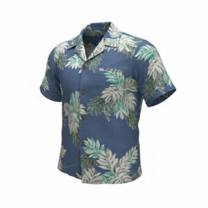 HRH Men's Blue Floral Aloha Shirt with Tropical Leaf Print